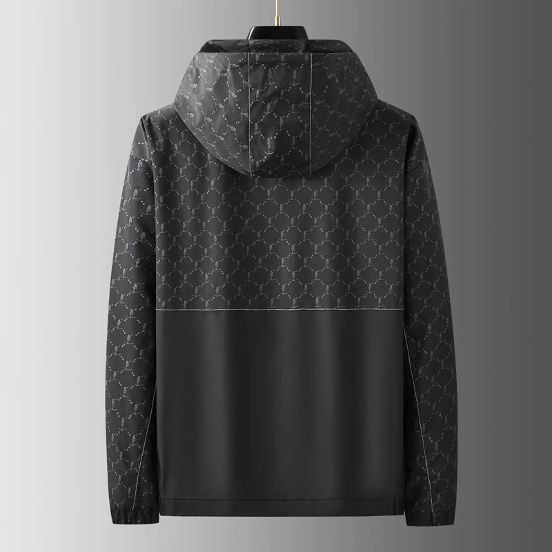 Herren Leichter wasserabweisender Kapuzen-Outdoorblouson mit Allover-Muster und großen Eingrifftaschen Nord Taschen