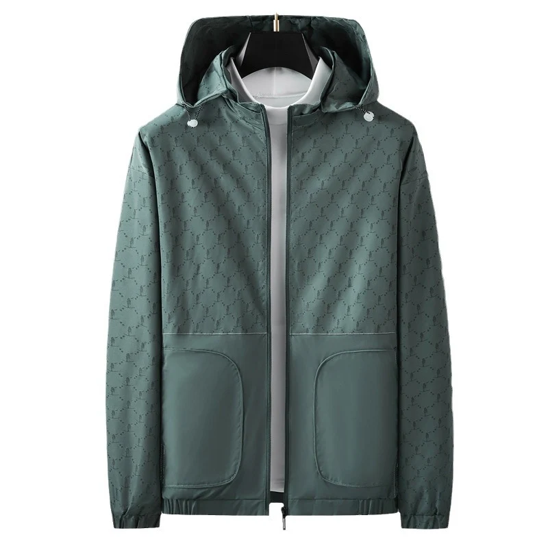 Herren Leichter wasserabweisender Kapuzen-Outdoorblouson mit Allover-Muster und großen Eingrifftaschen Nord Taschen
