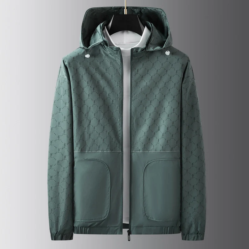 Herren Leichter wasserabweisender Kapuzen-Outdoorblouson mit Allover-Muster und großen Eingrifftaschen Nord Taschen
