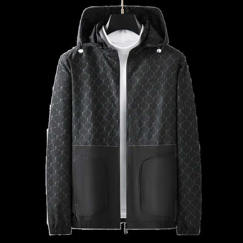 Herren Leichter wasserabweisender Kapuzen-Outdoorblouson mit Allover-Muster und großen Eingrifftaschen Nord Taschen