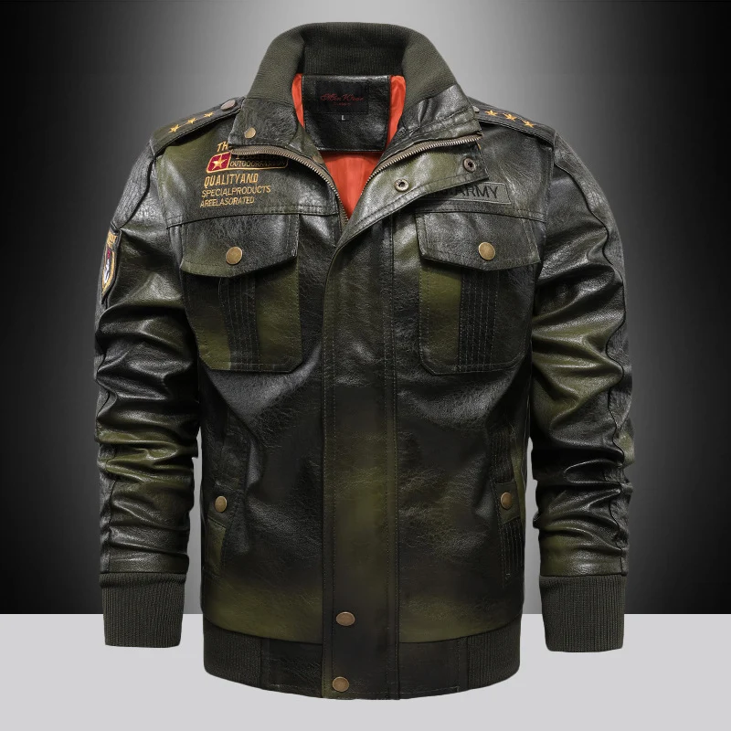 Herren Aviator‑inspiriertes Vintage Kunstleder‑Fliegerblouson mit Schulterepauletten und Pattentaschen Nord Taschen