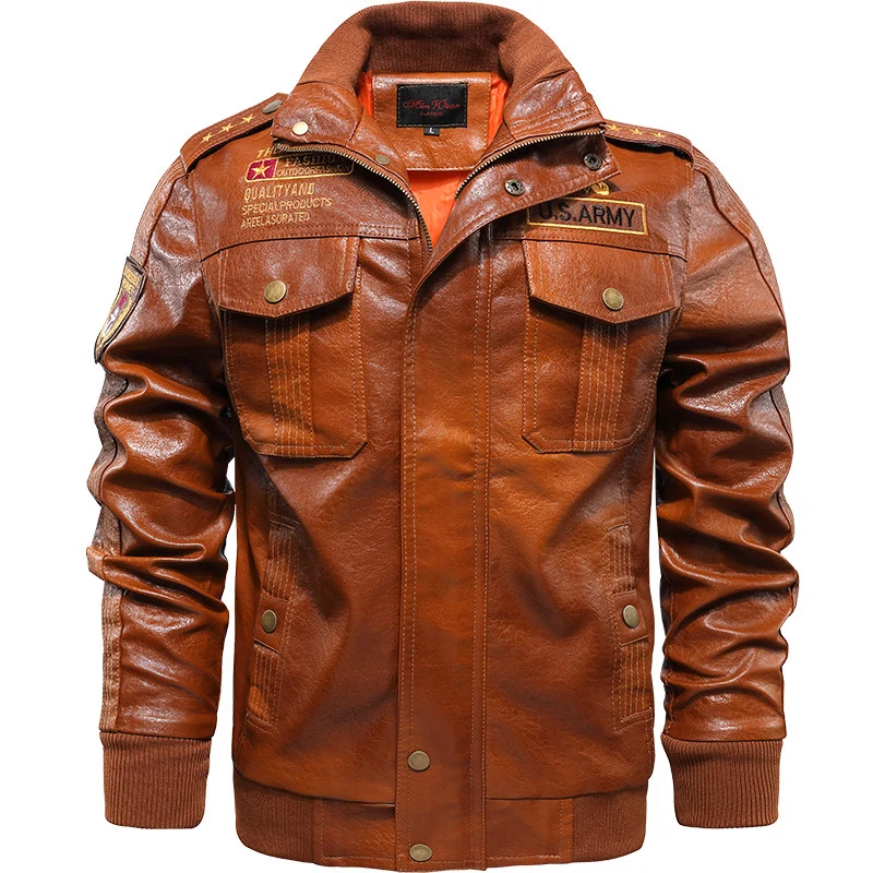 Herren Aviator‑inspiriertes Vintage Kunstleder‑Fliegerblouson mit Schulterepauletten und Pattentaschen Nord Taschen
