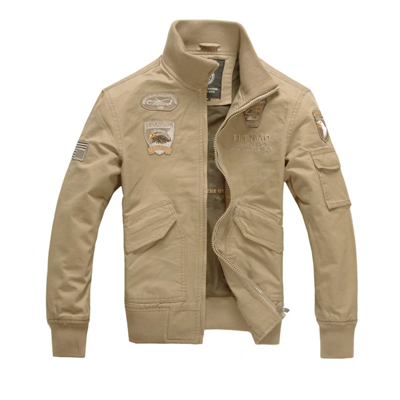 Herren Aviator-Canvasblouson mit Stickpatches, Stehkragen und Multifunktions-Pattentaschen Nord Taschen