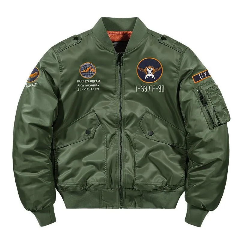 Herren Aviator-Bomberjacke im Military-Look mit gestepptem Thermofutter und Schulterpatches Nord Taschen