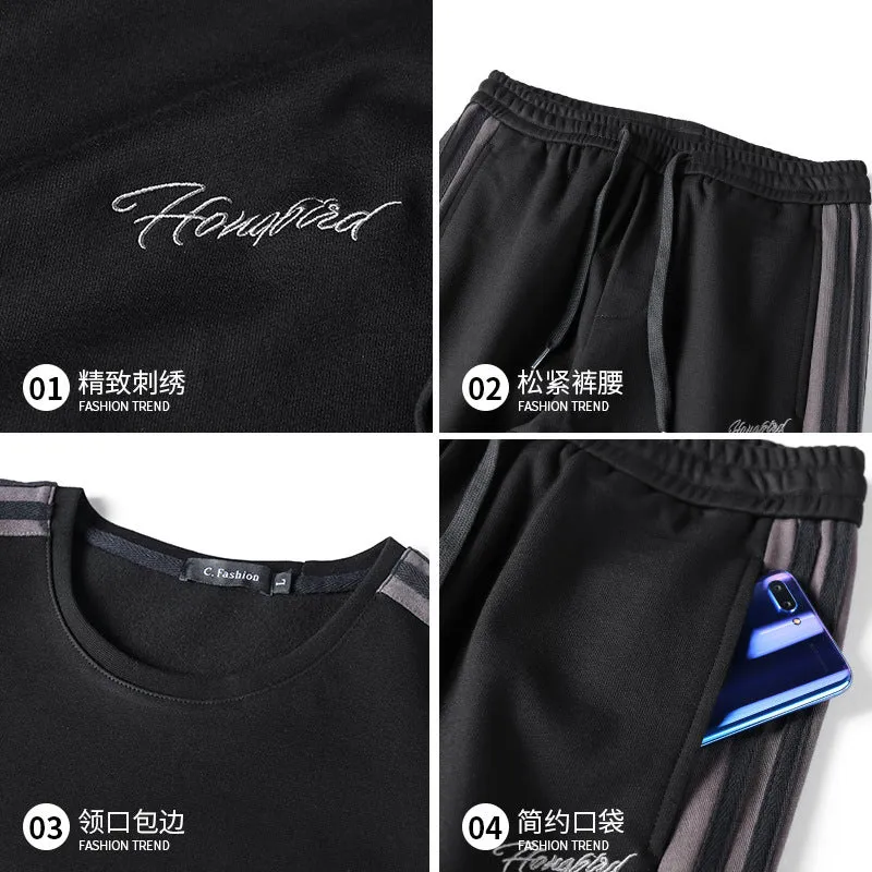 Herren athletisches Freizeit-Jogginganzug Set aus Baumwollmix mit seitlichen Zierstreifen und elastischem Bund Nord Taschen