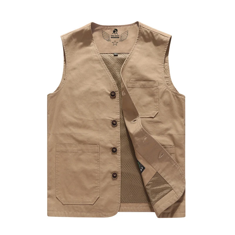 Herren Ärmellose Utility-Weste mit Knopfverschluss großen Aufgesetzten Fronttaschen und leichtem Mesh-Futter Nord Taschen