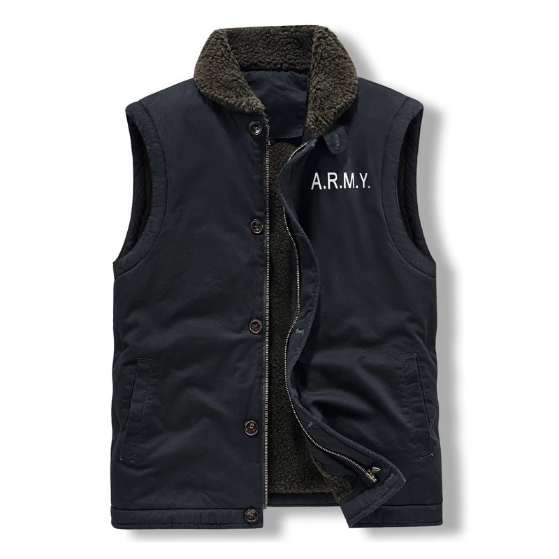 Herren Ärmellose Thermo-Weste im Military‑Style mit Teddyfutter und Stehkragen Nord Taschen