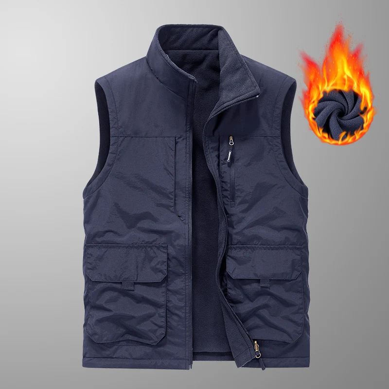 Herren Ärmellose Thermo-Utility‑Weste mit Teddyfleece‑Futter, Multifunktions‑Taschen und hohem Stehkragen Nord Taschen