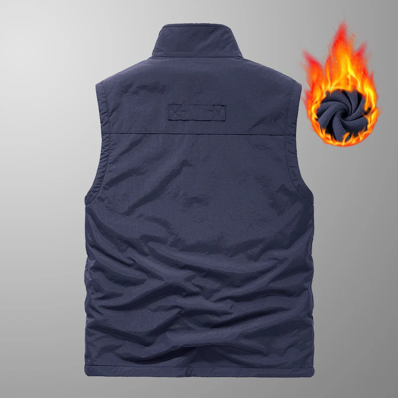 Herren Ärmellose Thermo-Utility‑Weste mit Teddyfleece‑Futter, Multifunktions‑Taschen und hohem Stehkragen Nord Taschen