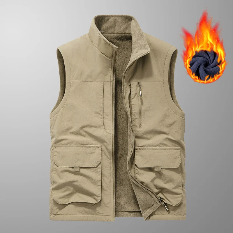 Herren Ärmellose Thermo-Utility‑Weste mit Teddyfleece‑Futter, Multifunktions‑Taschen und hohem Stehkragen Nord Taschen
