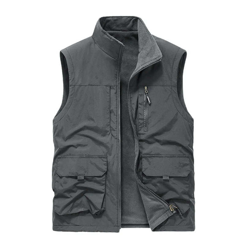 Herren Ärmellose Thermo-Utility‑Weste mit Teddyfleece‑Futter, Multifunktions‑Taschen und hohem Stehkragen Nord Taschen