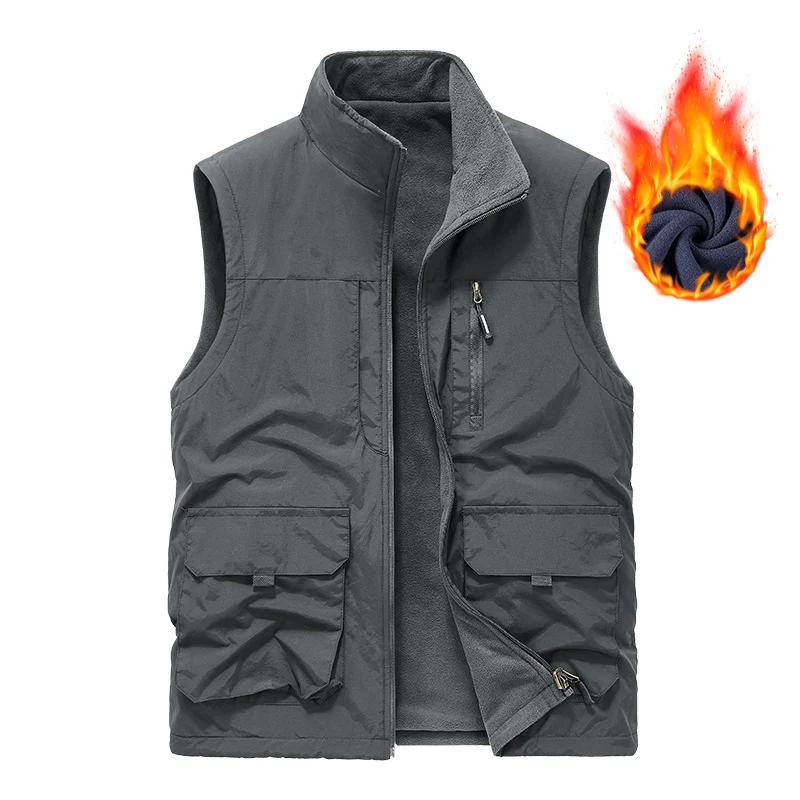 Herren Ärmellose Thermo-Utility‑Weste mit Teddyfleece‑Futter, Multifunktions‑Taschen und hohem Stehkragen Nord Taschen
