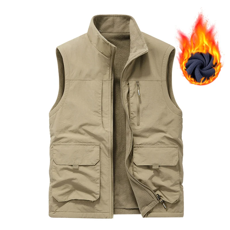 Herren Ärmellose Thermo-Utility‑Weste mit Teddyfleece‑Futter, Multifunktions‑Taschen und hohem Stehkragen Nord Taschen