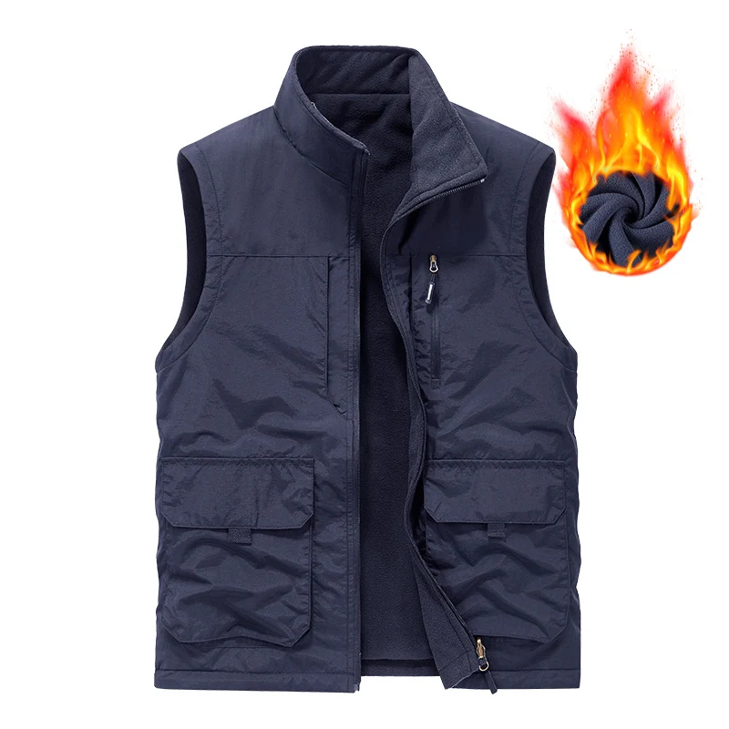 Herren Ärmellose Thermo-Utility‑Weste mit Teddyfleece‑Futter, Multifunktions‑Taschen und hohem Stehkragen Nord Taschen