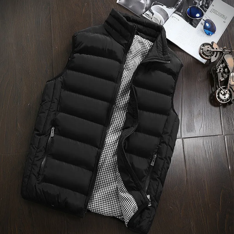 Herren Ärmellose Leichte Steppweste mit Thermofütterung, Stehkragen und kariertem Innenfutter Nord Taschen