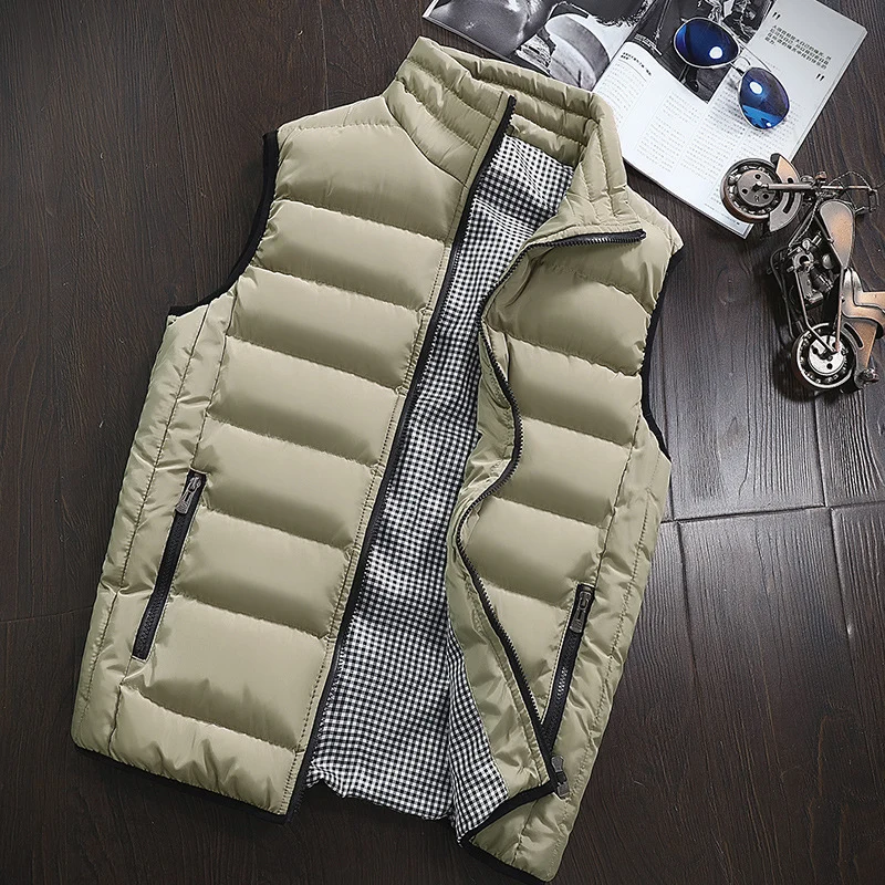 Herren Ärmellose Leichte Steppweste mit Thermofütterung, Stehkragen und kariertem Innenfutter Nord Taschen