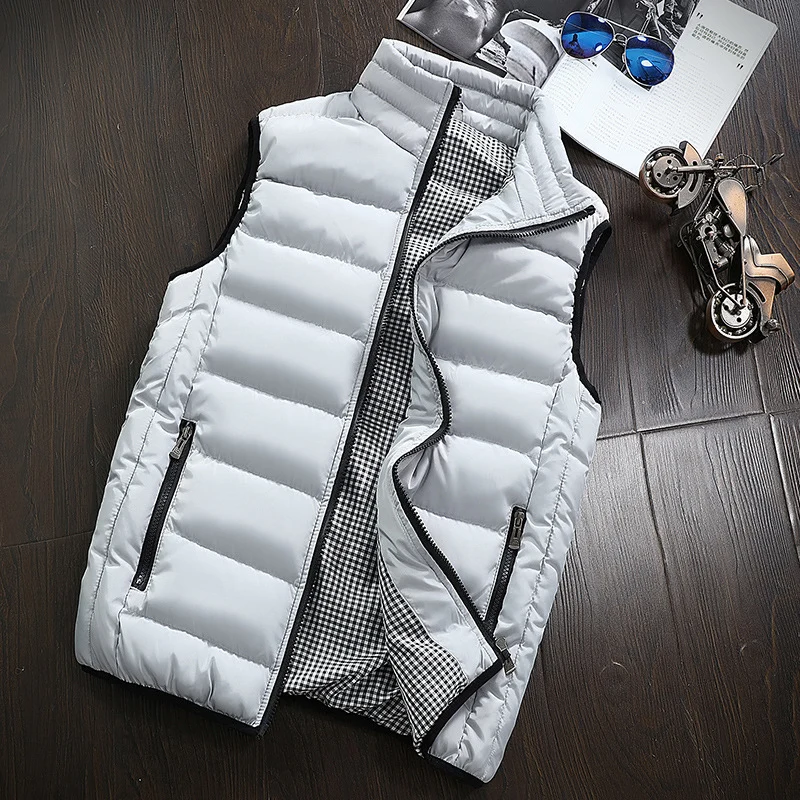 Herren Ärmellose Leichte Steppweste mit Thermofütterung, Stehkragen und kariertem Innenfutter Nord Taschen