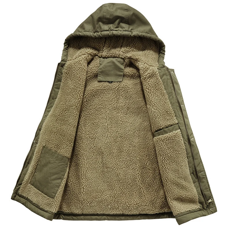 Herren Ärmellose Canvas‑Weste mit Teddyfleece‑Futter, Kapuze und Zweiwege‑Reißverschluss Nord Taschen