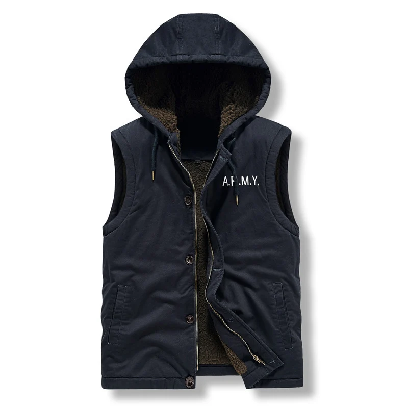 Herren Ärmellose Canvas‑Weste mit Teddyfleece‑Futter, Kapuze und Zweiwege‑Reißverschluss Nord Taschen