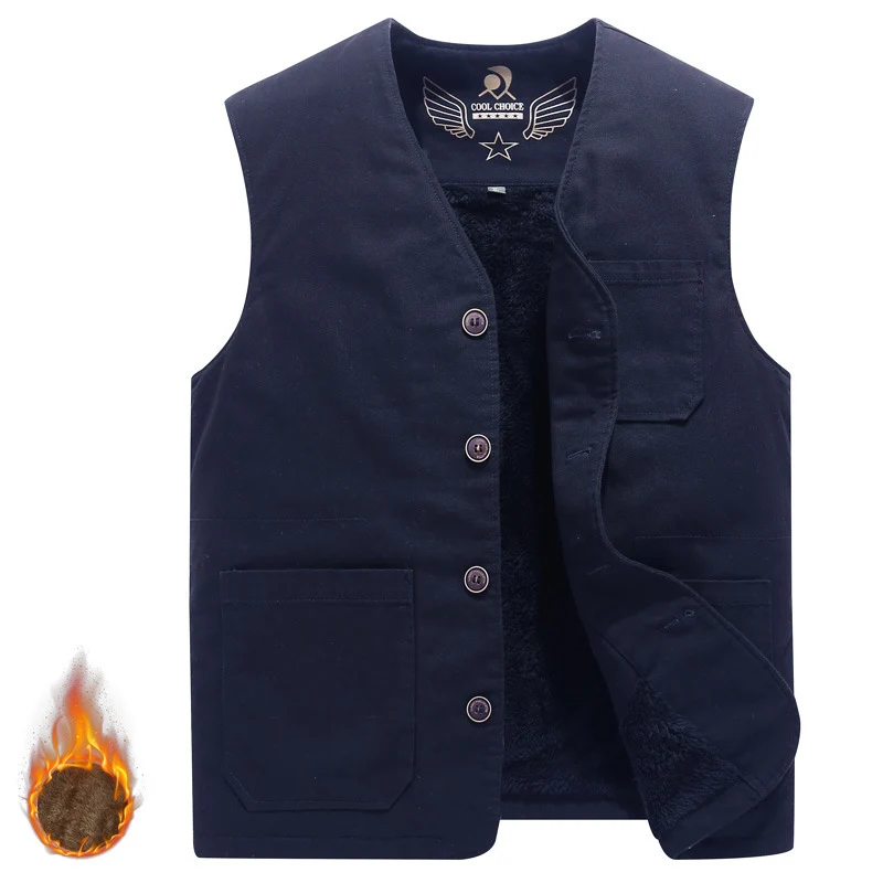 Herren Ärmellose Canvas‑Teddyweste mit wärmender Fleece‑Innenlage und aufgesetzten Taschen Nord Taschen