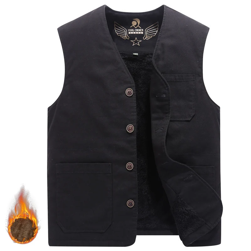 Herren Ärmellose Canvas‑Teddyweste mit wärmender Fleece‑Innenlage und aufgesetzten Taschen Nord Taschen