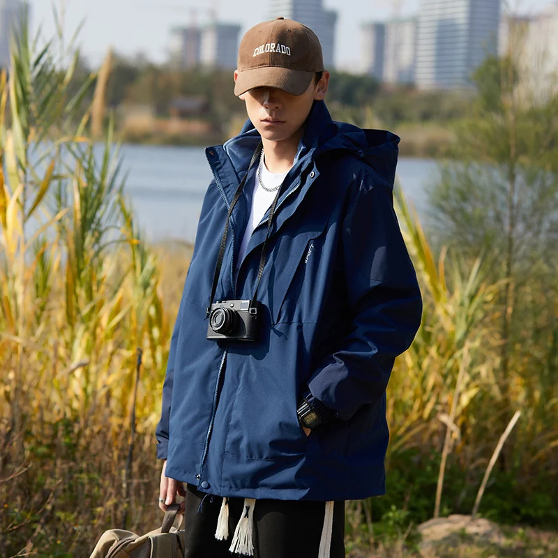 Damen zweilagige wasserabweisende Outdoorjacke mit Kapuze, Taillenregulierung und Kontrastbesätzen Nord Taschen