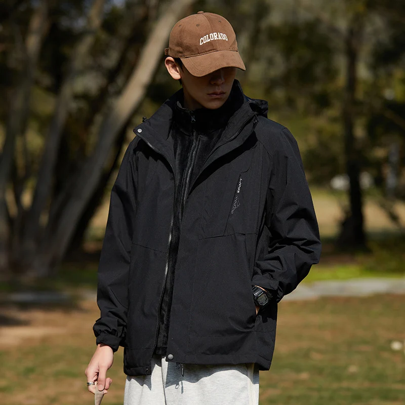 Damen zweilagige wasserabweisende Outdoorjacke mit Kapuze, Taillenregulierung und Kontrastbesätzen Nord Taschen