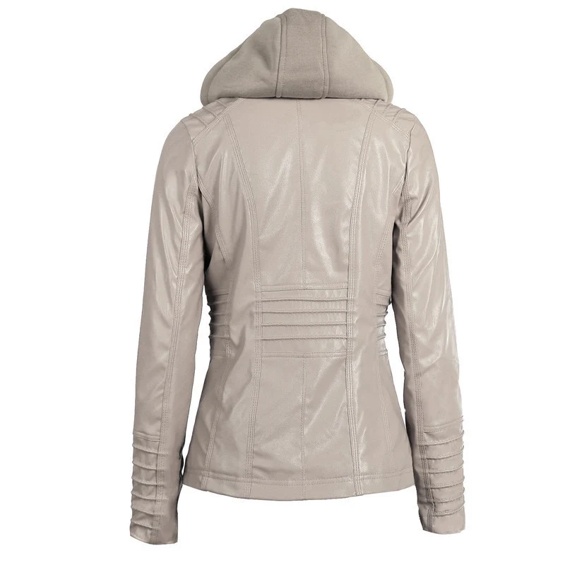 Damen Slim-Fit Kunstlederjacke mit Kapuze, Steppärmeln und Reißverschlusstaschen Nord Taschen