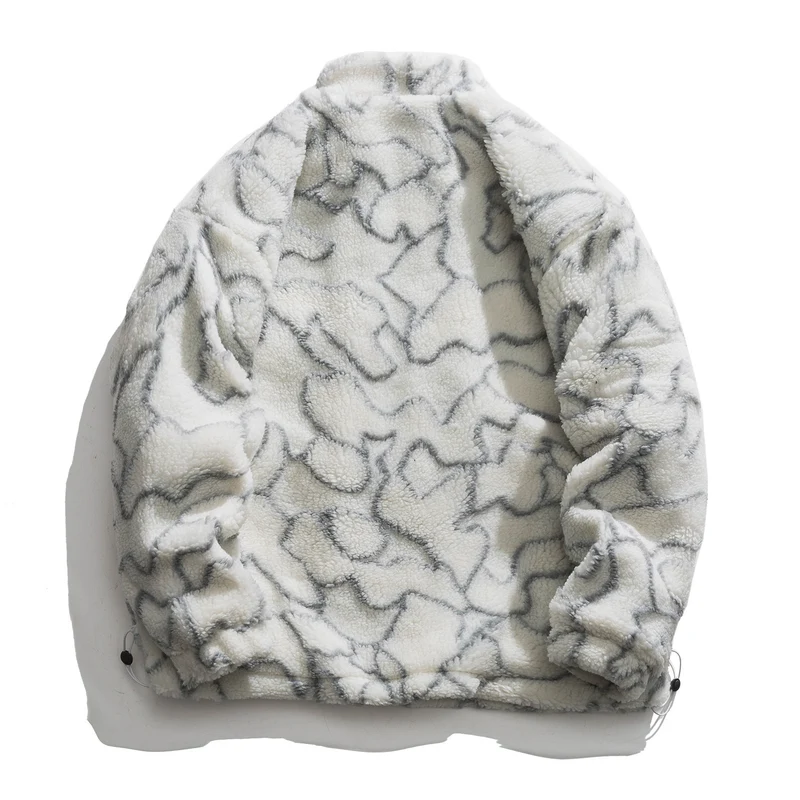 Damen kuschelige Teddy-Fleece Jacke mit Stehkragen und Kordelzug Nord Taschen