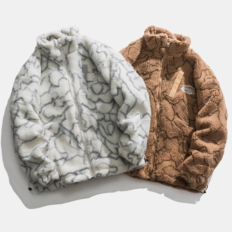 Damen kuschelige Teddy-Fleece Jacke mit Stehkragen und Kordelzug Nord Taschen