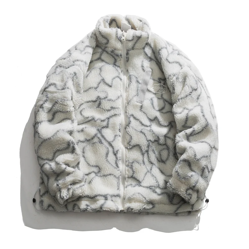 Damen kuschelige Teddy-Fleece Jacke mit Stehkragen und Kordelzug Nord Taschen