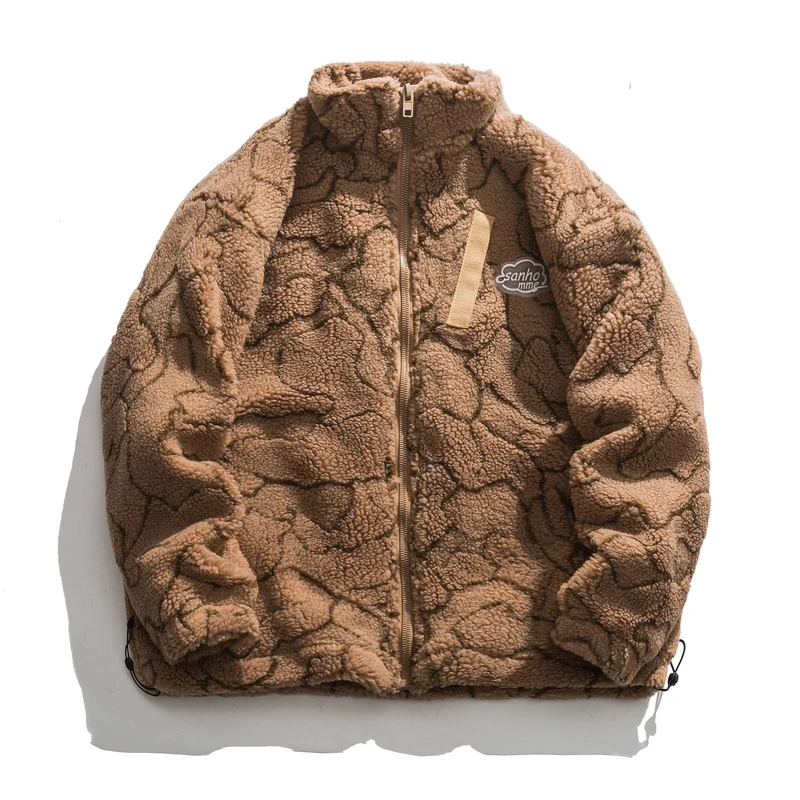 Damen kuschelige Teddy-Fleece Jacke mit Stehkragen und Kordelzug Nord Taschen