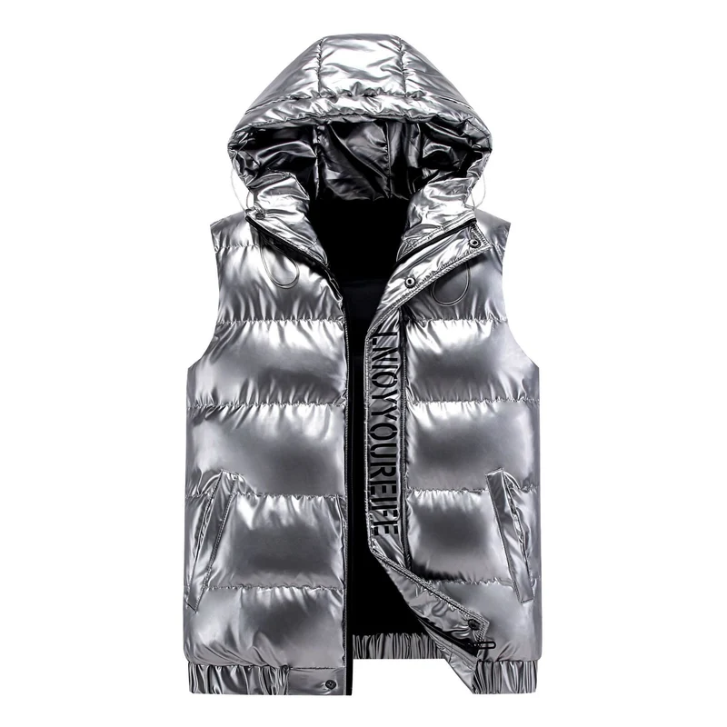 Damen Ärmelose hochglänzende Steppweste mit Kapuze und Thermoisolierung Nord Taschen