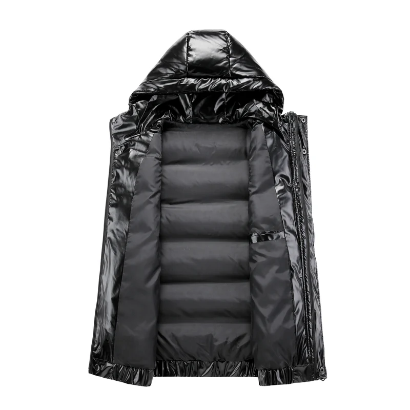 Damen Ärmelose hochglänzende Steppweste mit Kapuze und Thermoisolierung Nord Taschen