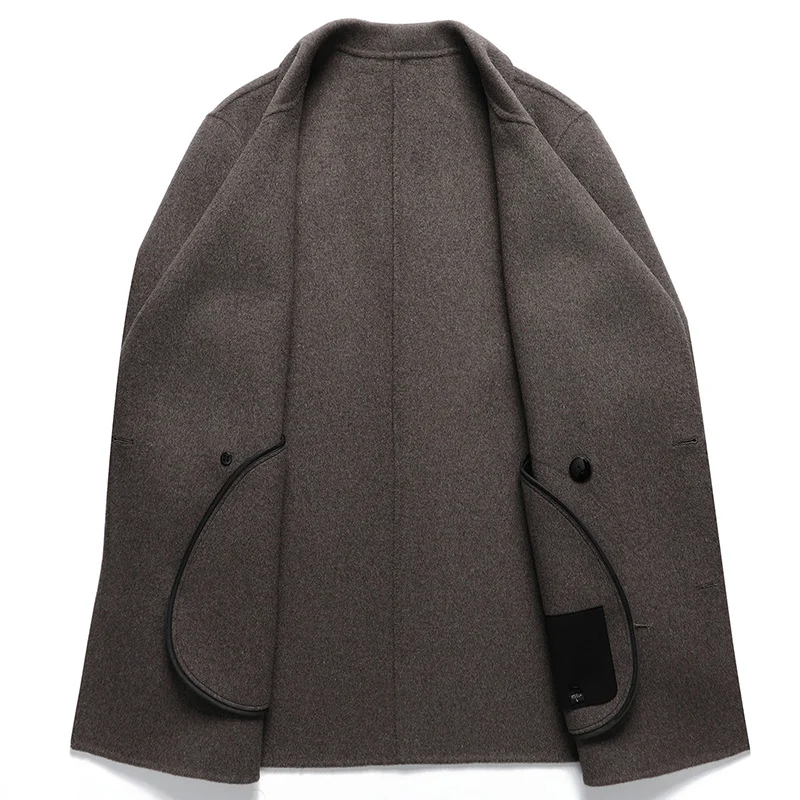 Herren Zweireihiger Woll-Kurzmantel mit Reverskragen und Eingrifftaschen Nord Taschen