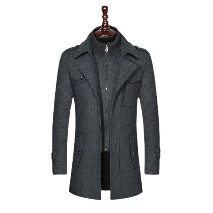 Herren Wollmix-Kurzmantel mit integrierter Stehkragen-Innenjacke und Pattentaschen Nord Taschen