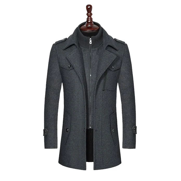 Herren Wollmix-Kurzmantel mit integrierter Stehkragen-Innenjacke und Pattentaschen Nord Taschen