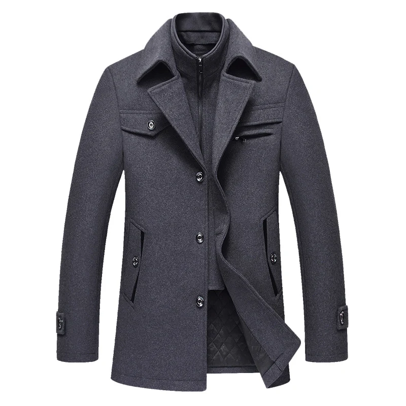 Herren Wollmix-Kurzmantel mit integrierter gesteppter Innenjacke und Hemdkragen Nord Taschen