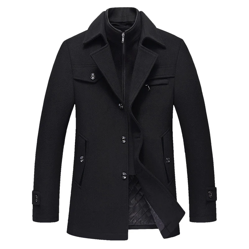 Herren Wollmix-Kurzmantel mit integrierter gesteppter Innenjacke und Hemdkragen Nord Taschen