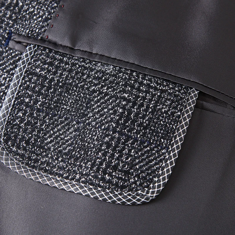 Herren Wollmischstoff Slim-Fit Sakko mit Glencheck-Muster und gesteppter Innenfütterung Nord Taschen