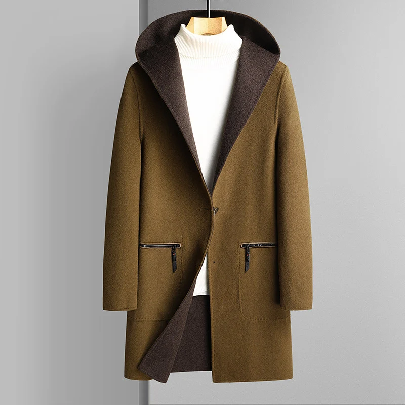 Herren Wendbarer Wollmantel mit Kapuze Nord Taschen
