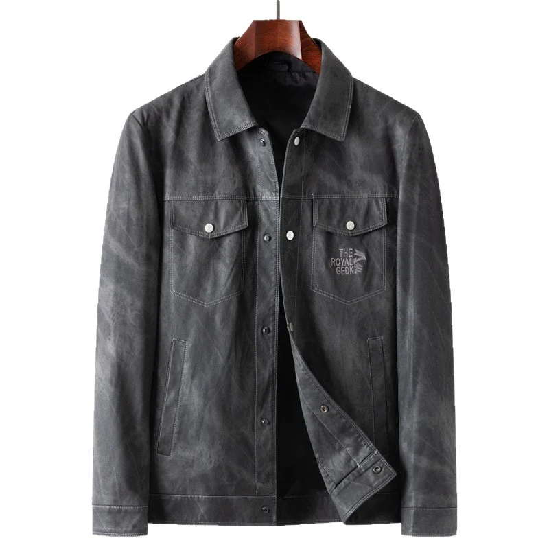 Herren Velourslederoptik-Truckerjacke mit Hemdkragen und Pattentaschen Nord Taschen