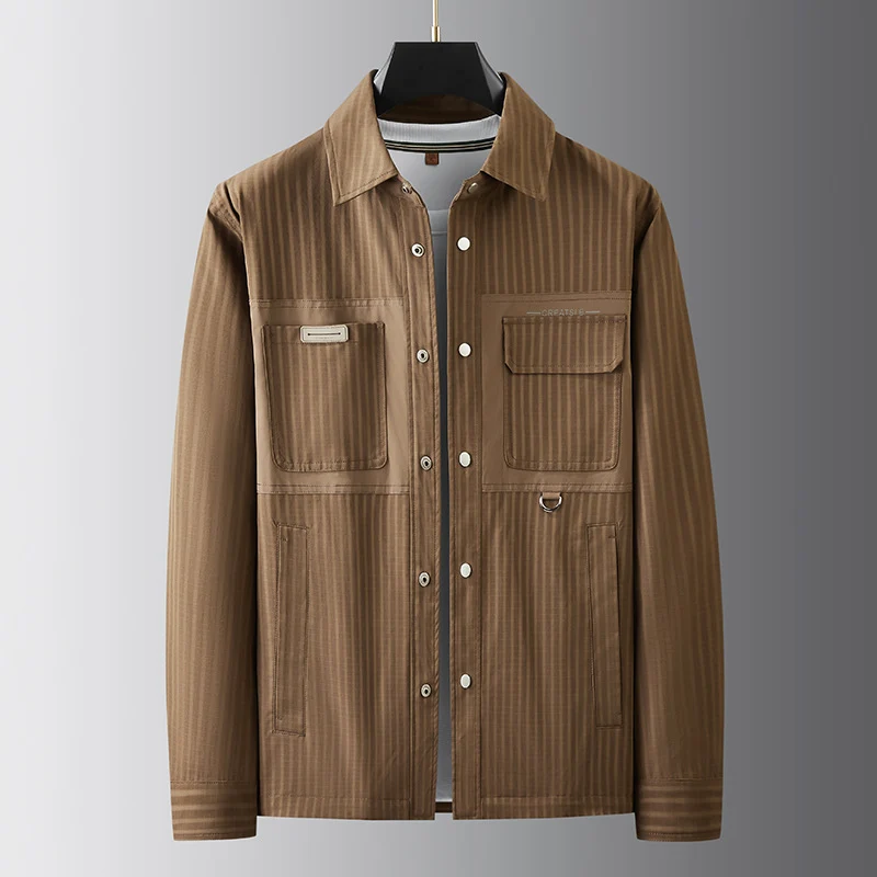 Herren Utility-Übergangsjacke im Overshirt-Stil mit aufgesetzten Taschen und Nadelstreifenstruktur Nord Taschen