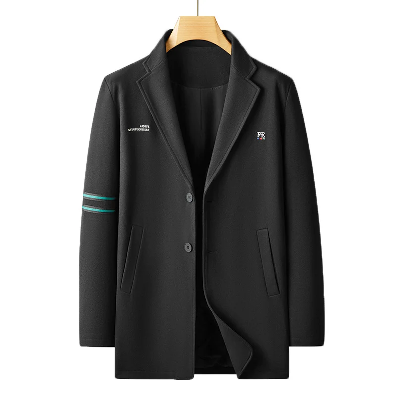 Herren Casual Wollmix-Übergangsmantel mit Revers, Zwei-Knopf-Verschluss und gestreiftem Ärmel-Detail Nord Taschen