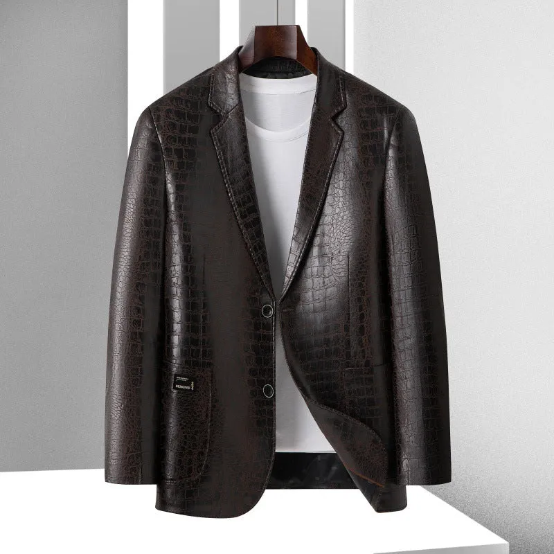 Herren Blazer mit Krokoprägung aus veganem Leder und Zweiknopf-Silhouette Nord Taschen