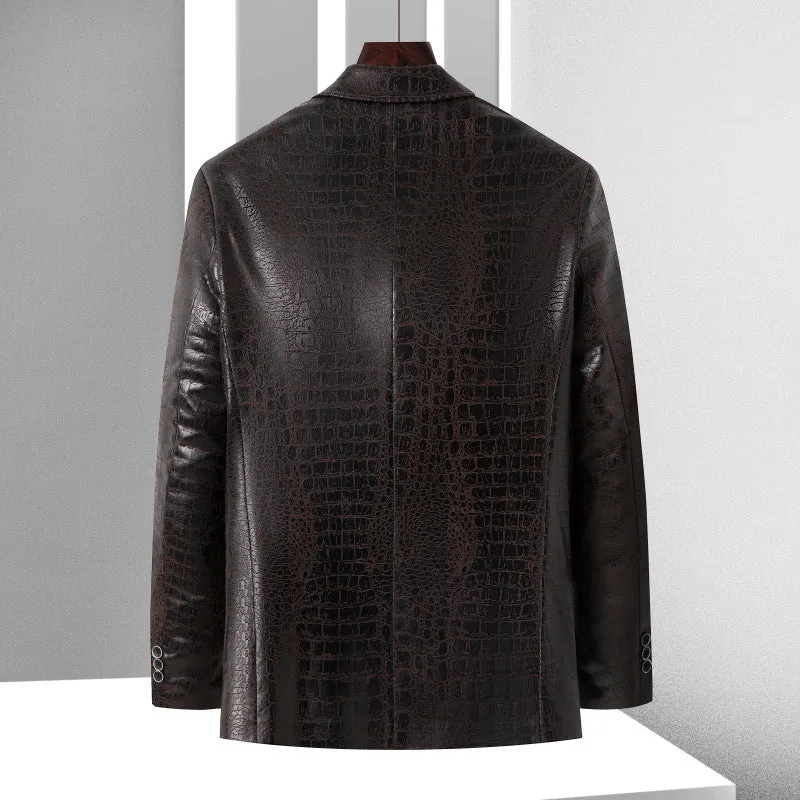 Herren Blazer mit Krokoprägung aus veganem Leder und Zweiknopf-Silhouette Nord Taschen