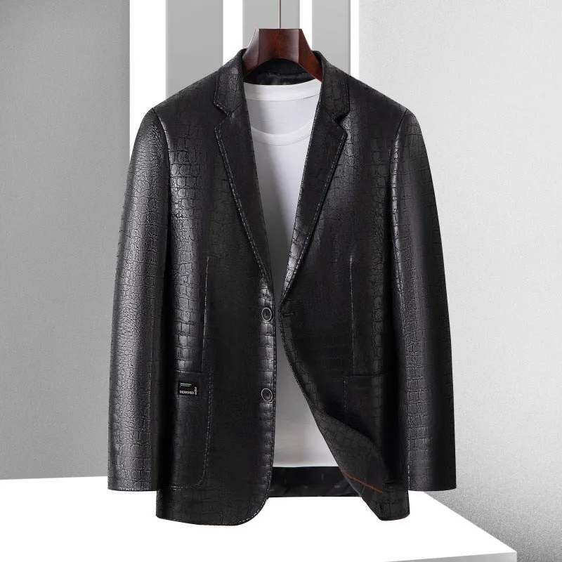 Herren Blazer mit Krokoprägung aus veganem Leder und Zweiknopf-Silhouette Nord Taschen