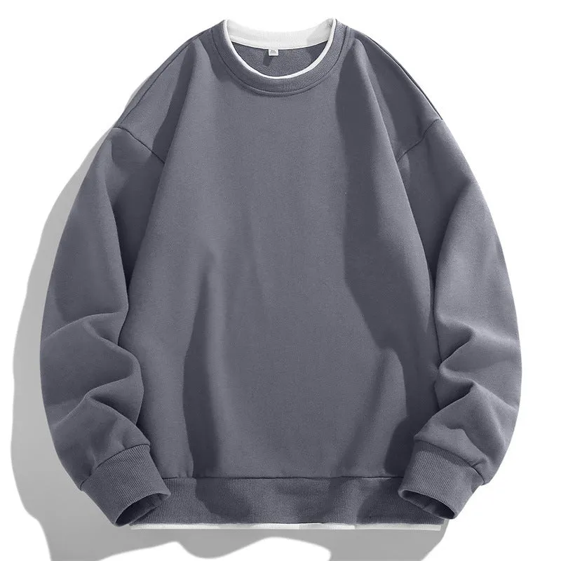 Unisex Oversize Rundhalspullover aus Baumwollmix mit Kontrastbesatz und gerippten Bündchen Nord Taschen