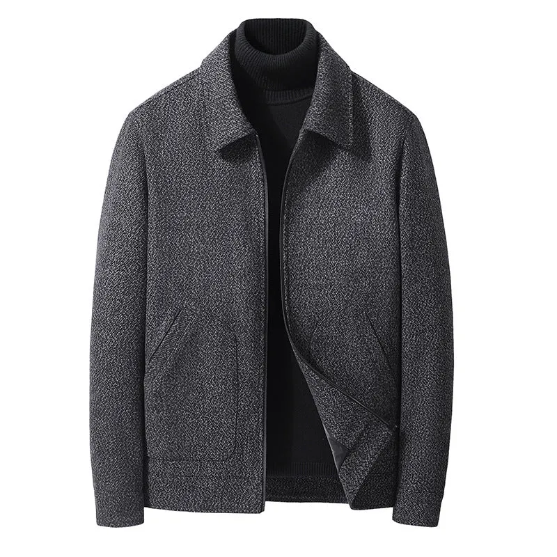 Herren Wollmix-Kurzjacke mit Hemdkragen und fein strukturierter Tweed-Optik Nord Taschen