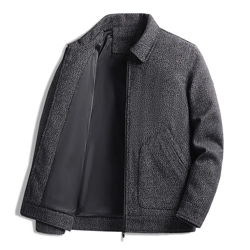 Herren Wollmix-Kurzjacke mit Hemdkragen und fein strukturierter Tweed-Optik Nord Taschen